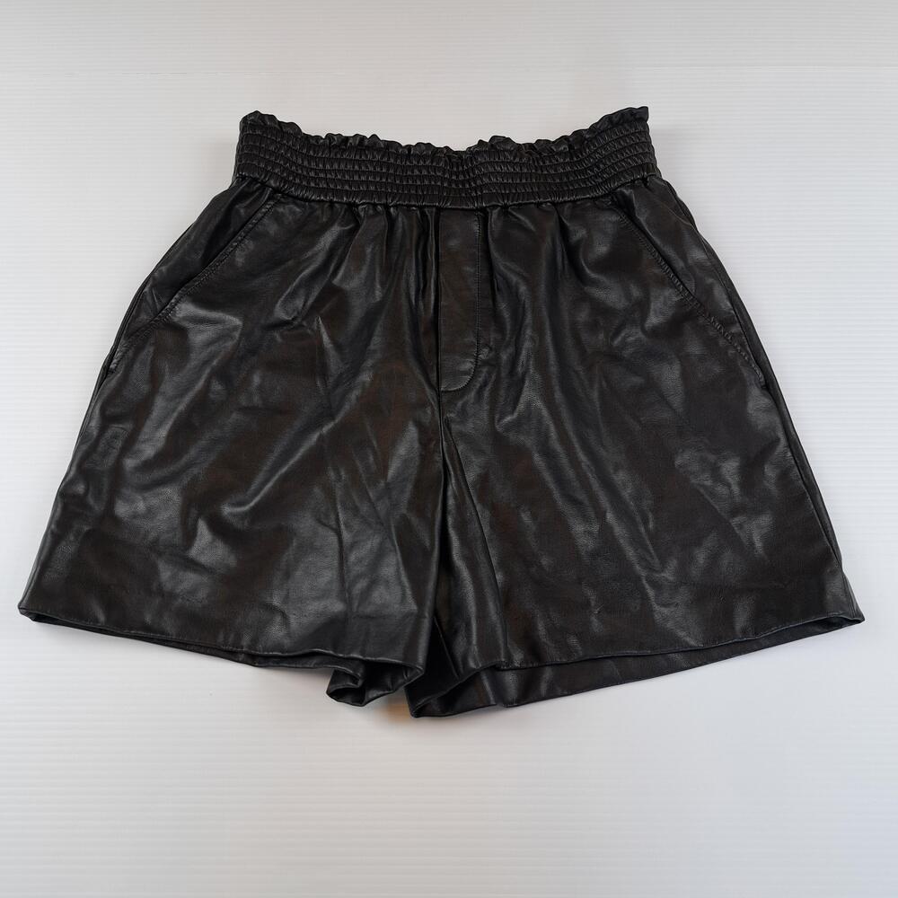 A.L.C. Shorts Womens Medium Black Faux Leather Paperbag High Rise 4.5" Inseam